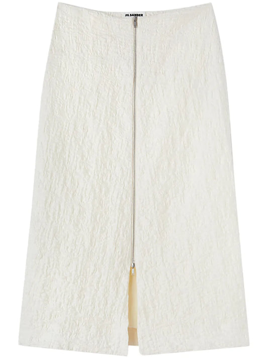 Textured-Finish Zip-Up Midi Skirt