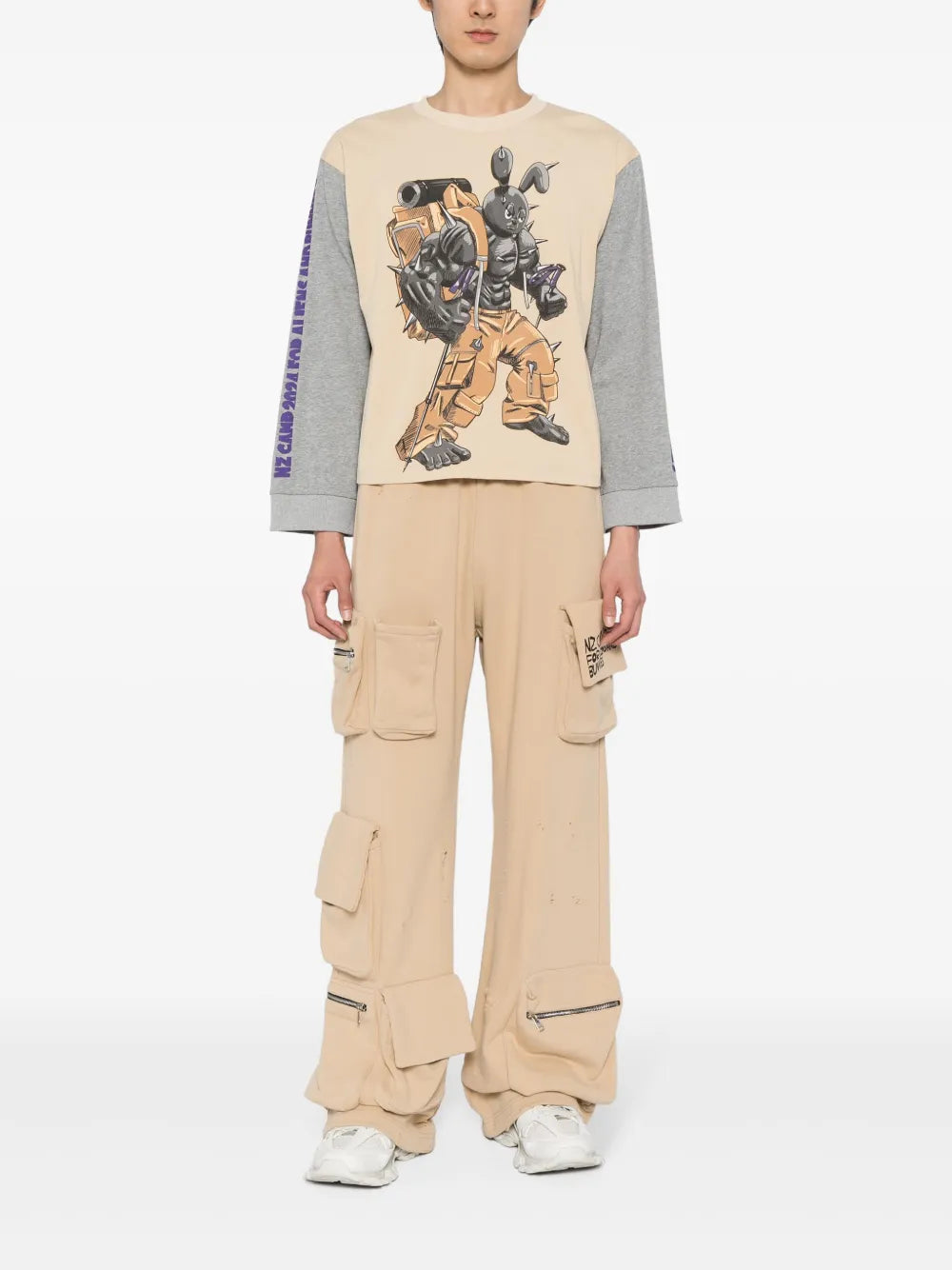 Camping Bunny Contrast-Sleeve T-Shirt