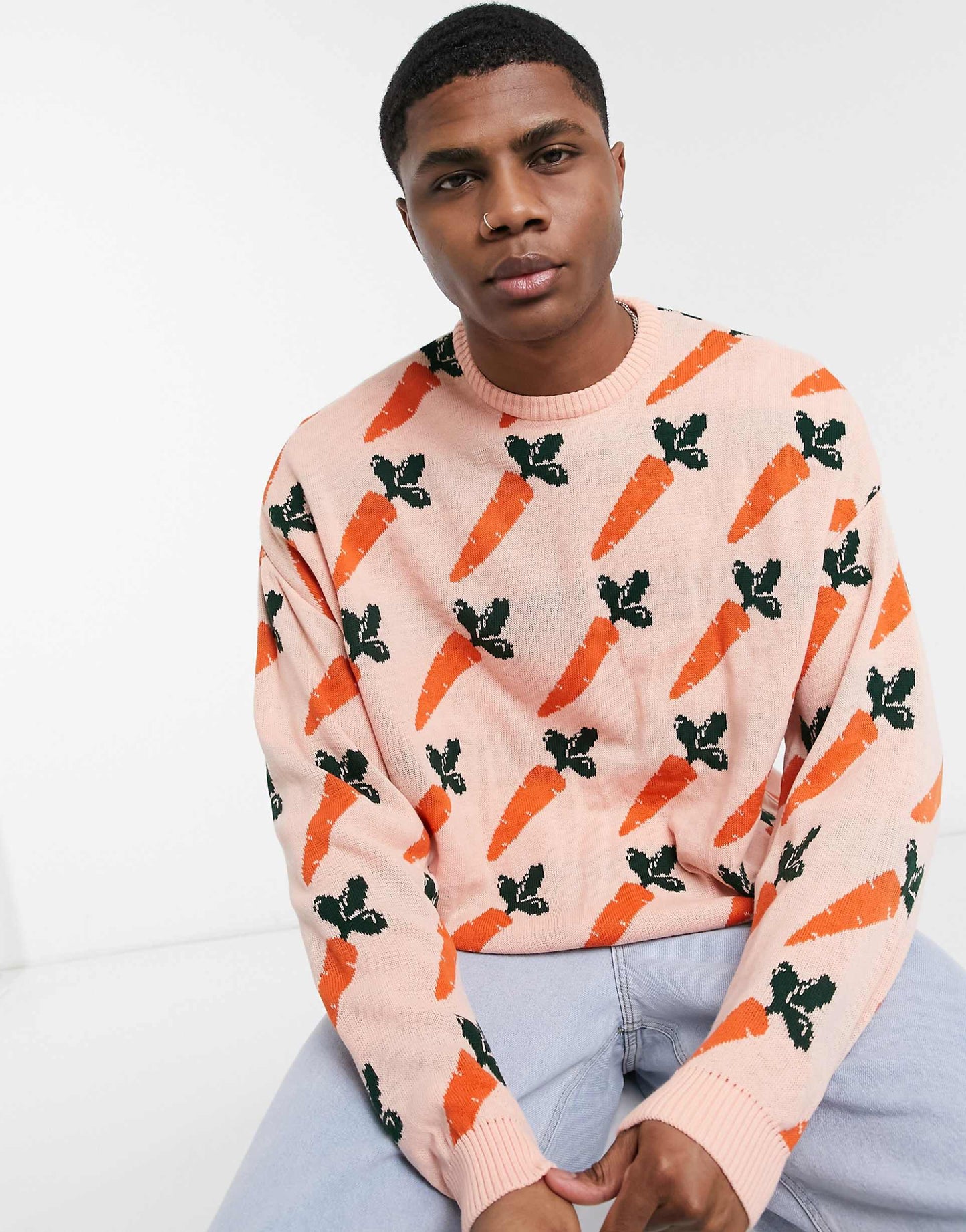 Knitted Oversized Jumper With Carrot Design