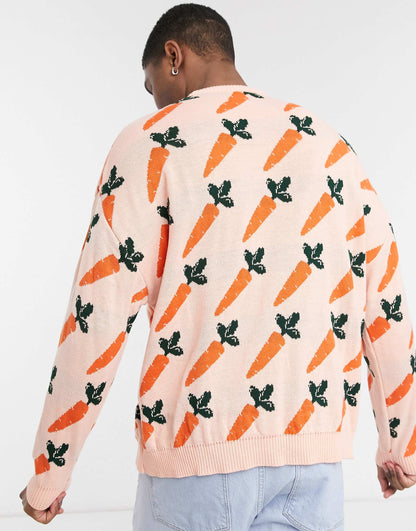 Knitted Oversized Jumper With Carrot Design