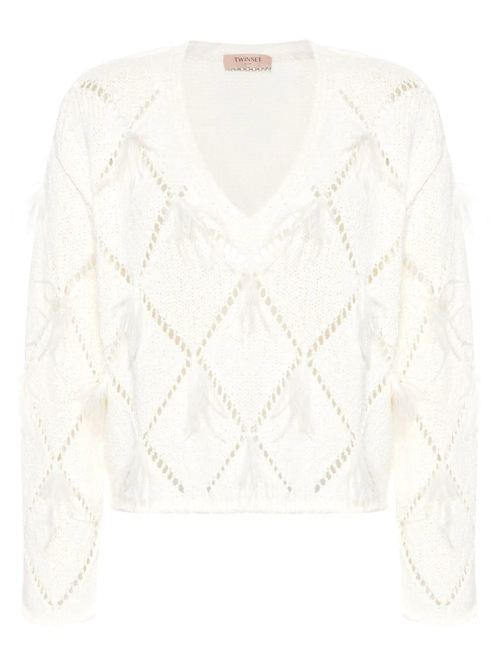 Diamond-Pattern Feather-Detail Jumper