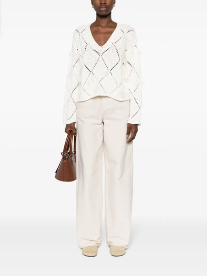 Diamond-Pattern Feather-Detail Jumper