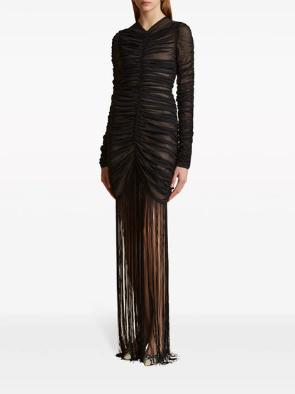 Guisa Ruched Fringed Dress