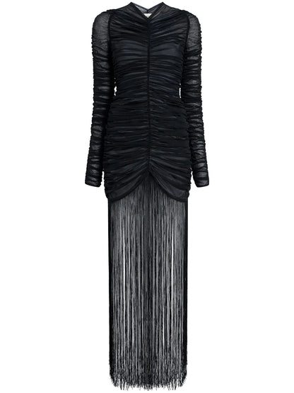 Guisa Ruched Fringed Dress