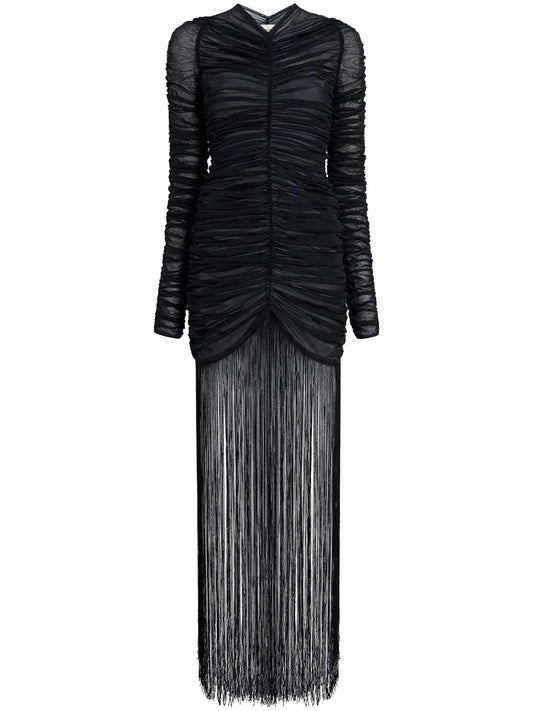 Guisa Ruched Fringed Dress