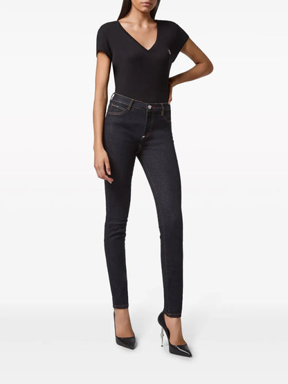 Logo-Plaque Stretch-Cotton Skinny Jeans