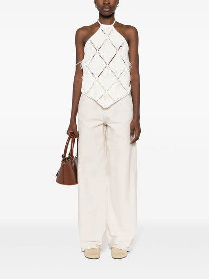 Diamond-Pattern Feather-Detail Top
