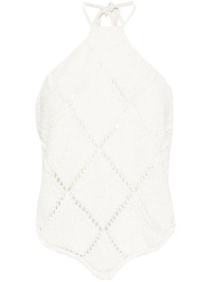 Diamond-Pattern Feather-Detail Top