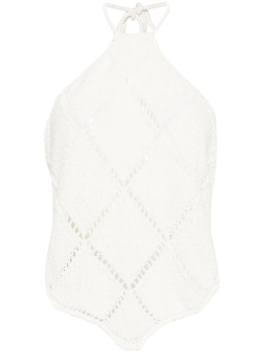 Diamond-Pattern Feather-Detail Top