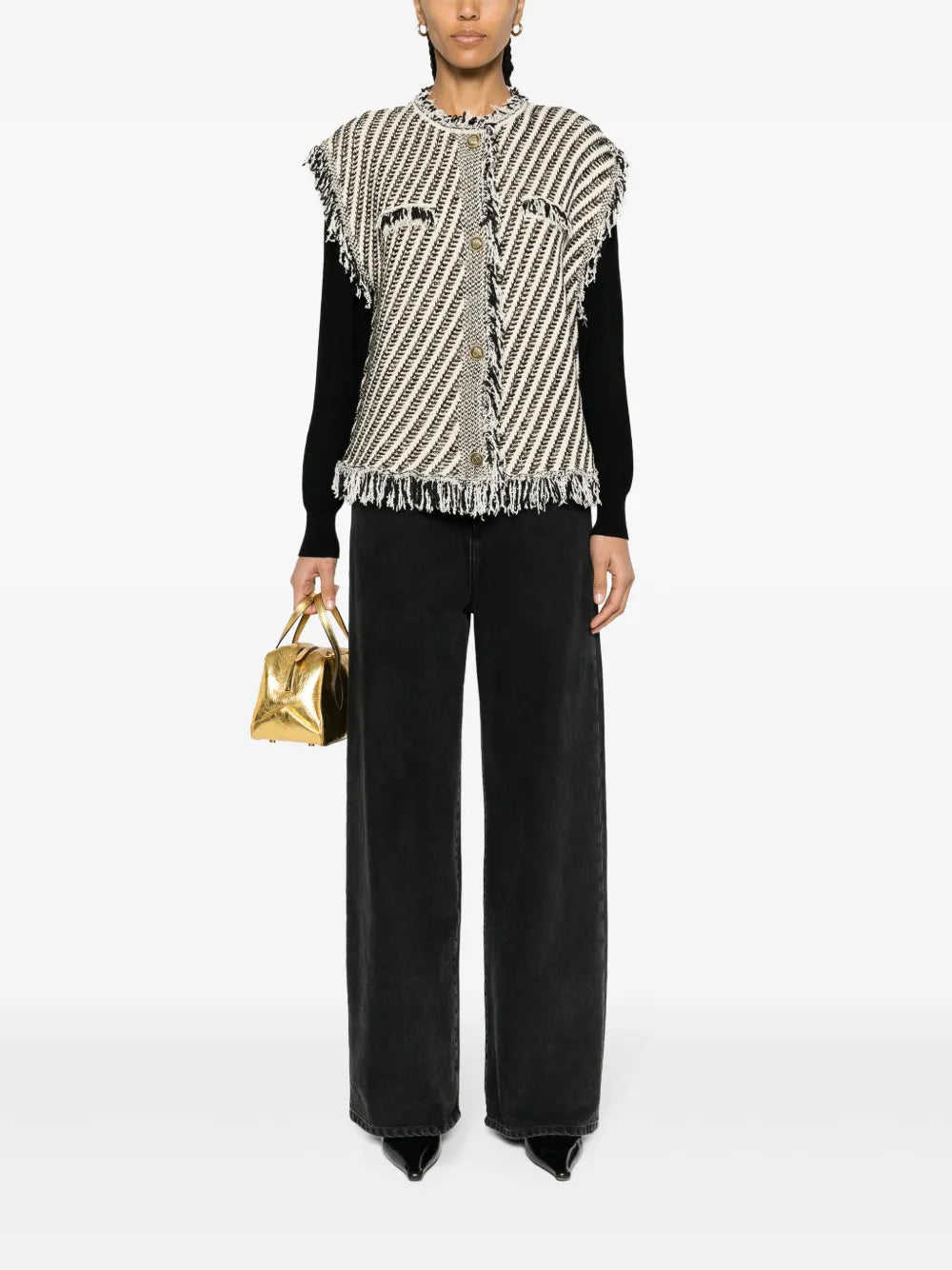 Fringed Jacquard Vest