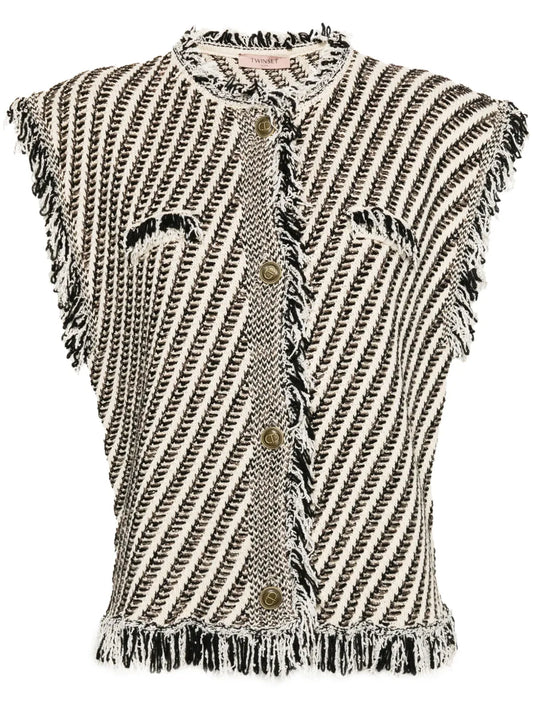 Fringed Jacquard Vest