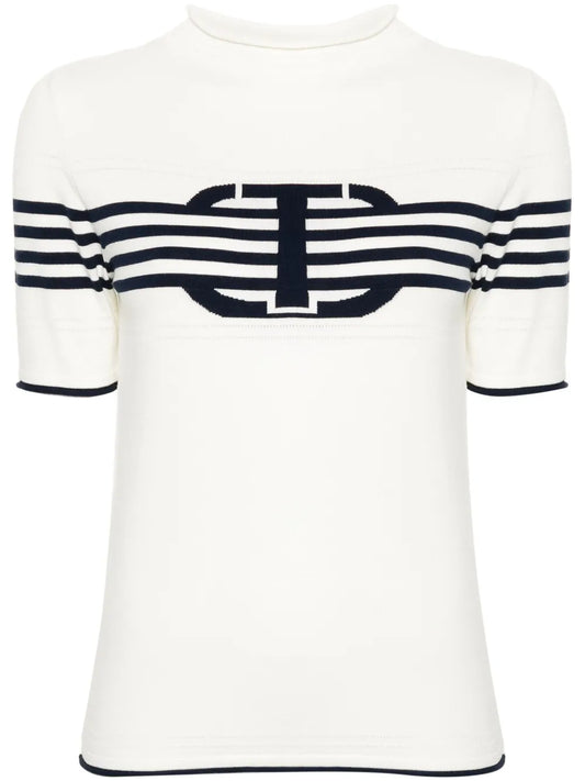 Stripe-Detail Knitted T-Shirt