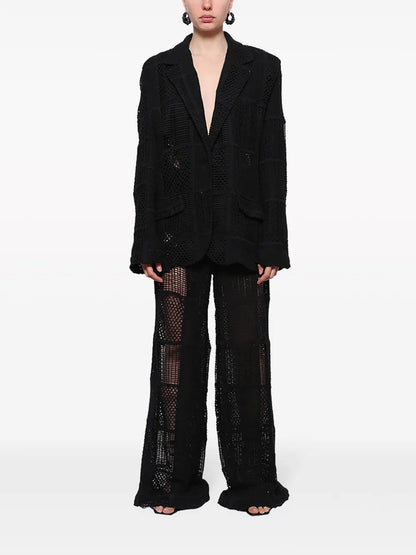Crochet-Knit Wide-Leg Trousers
