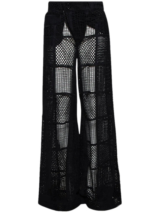 Crochet-Knit Wide-Leg Trousers
