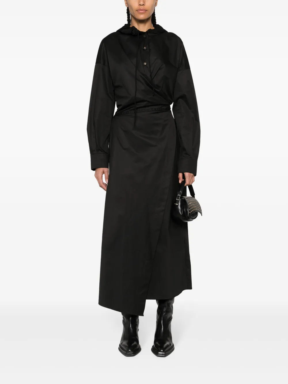 Long-Sleeved Hooded Wrap Dress