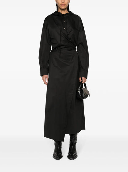 Long-Sleeved Hooded Wrap Dress