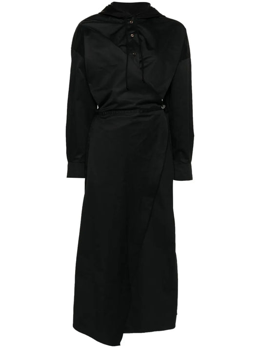 Long-Sleeved Hooded Wrap Dress
