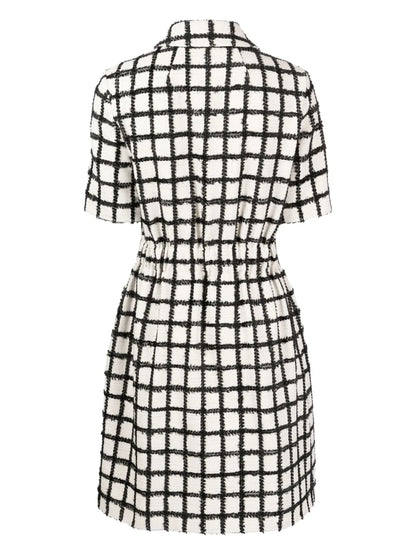 Grid-Pattern Tweed Midi Dress