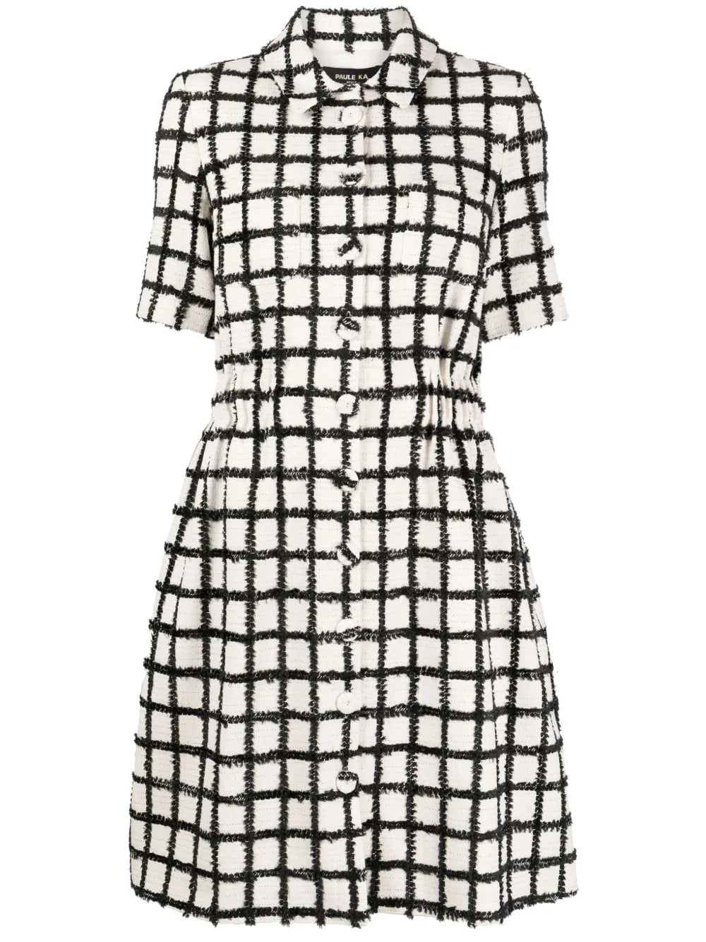 Grid-Pattern Tweed Midi Dress