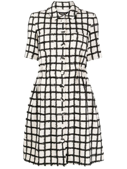 Grid-Pattern Tweed Midi Dress