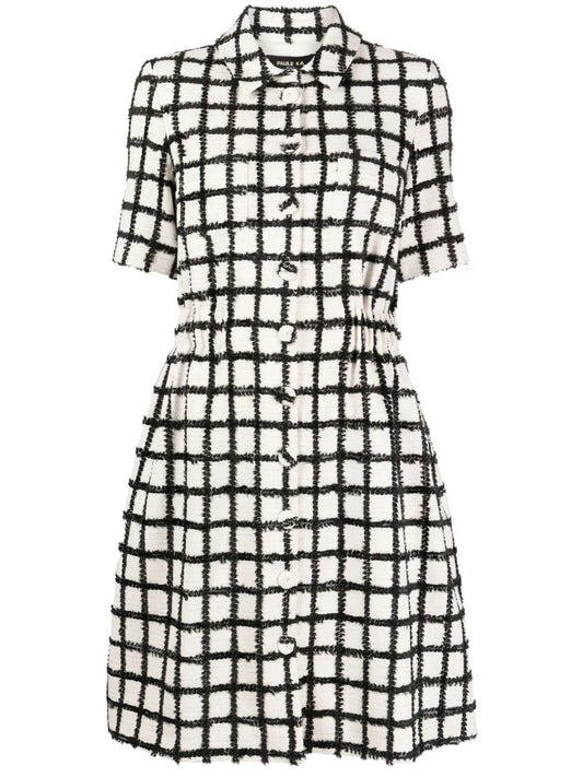Grid-Pattern Tweed Midi Dress