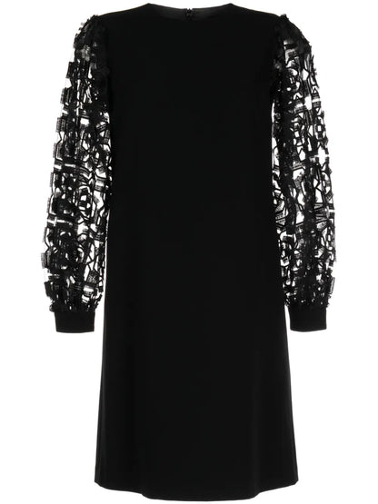 Embroidered Tulle-Sleeve Midi Dress