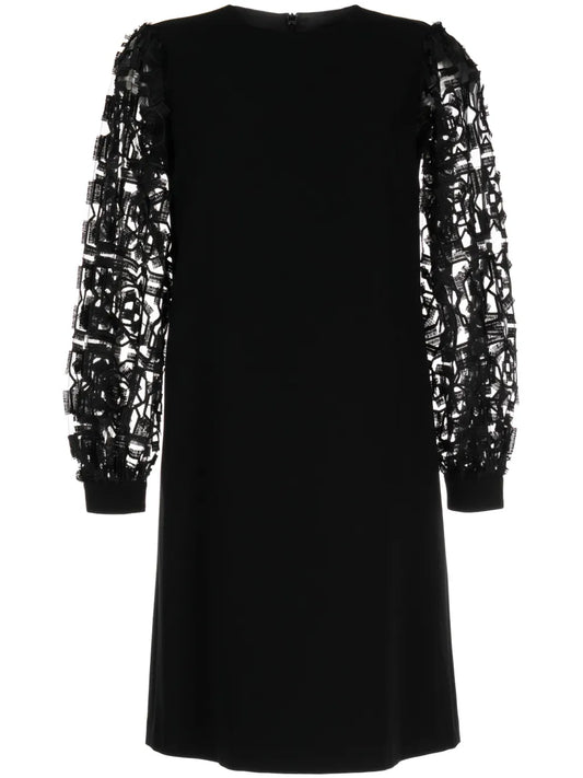 Embroidered Tulle-Sleeve Midi Dress