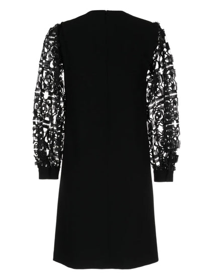 Embroidered Tulle-Sleeve Midi Dress