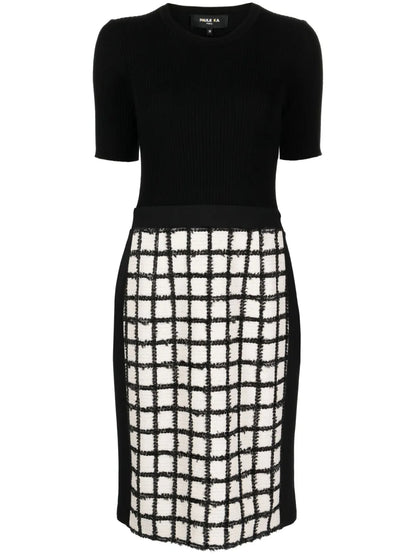 Grid-Pattern Ribbed-Knit Dress