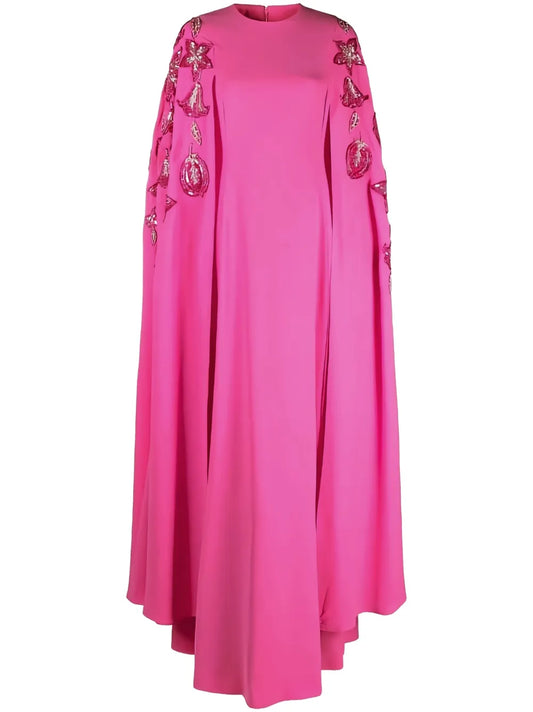 Floral-Embroidered Crepe Gown