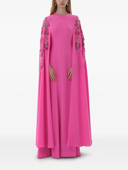 Floral-Embroidered Crepe Gown