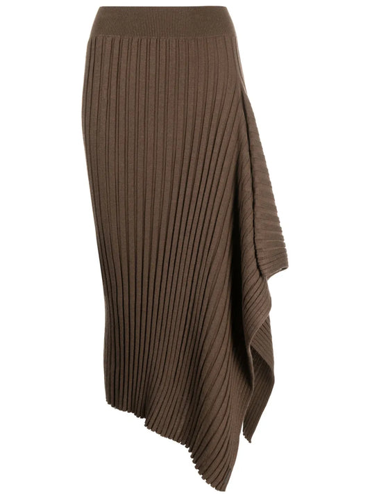 Ribbed-Knit Draped Midi Skirt