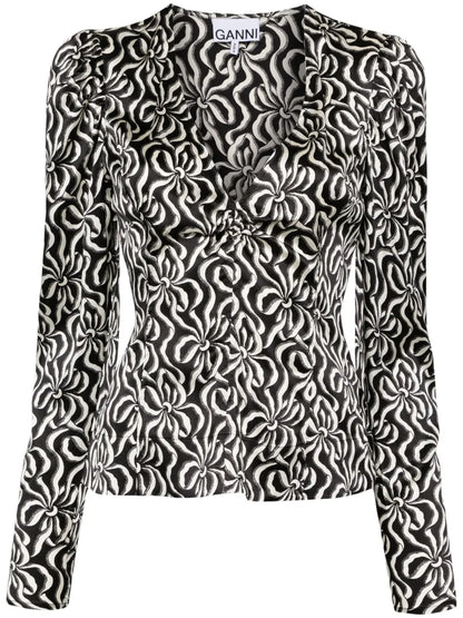Graphic-Print Silk Blouse