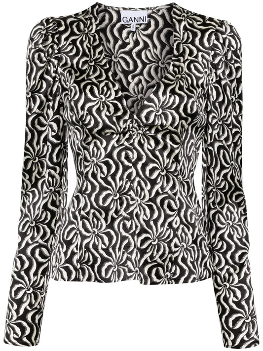 Graphic-Print Silk Blouse