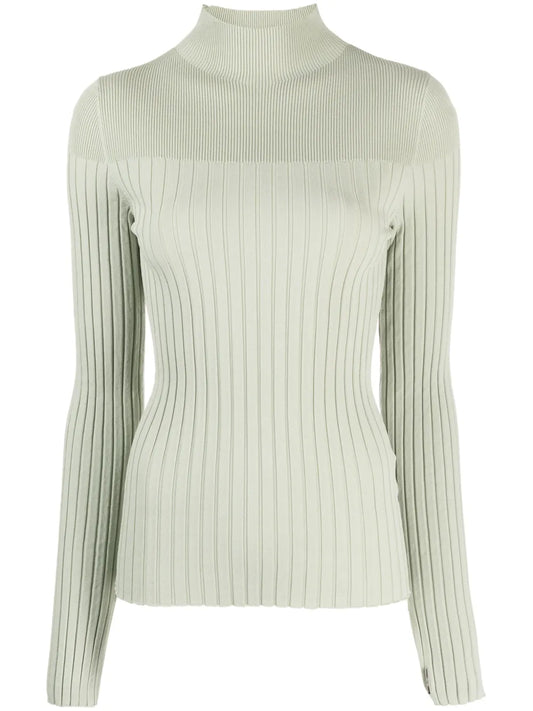 High-Neck Ribbed-Knit Top