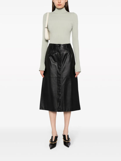 High-Neck Ribbed-Knit Top