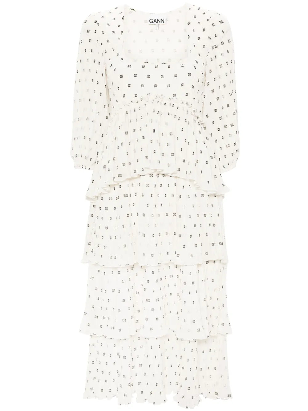 Monogram-Print Pleated Midi Dress