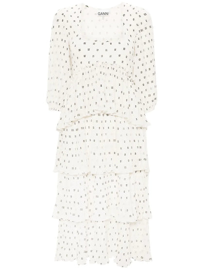 Monogram-Print Pleated Midi Dress