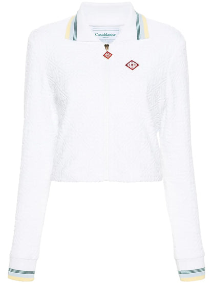 Towelling-Finish Cropped Bomber Jacket