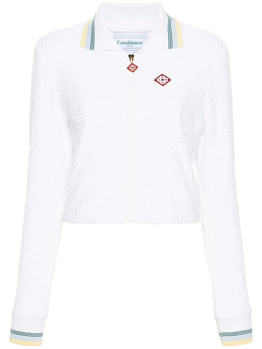 Towelling-Finish Cropped Bomber Jacket