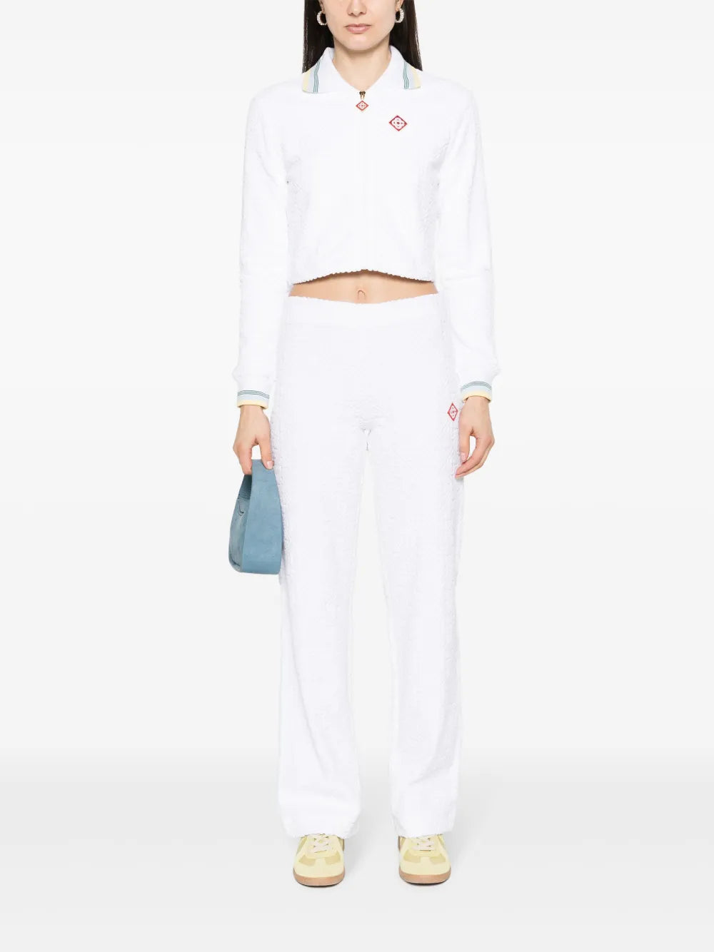 Towelling-Finish Cropped Bomber Jacket