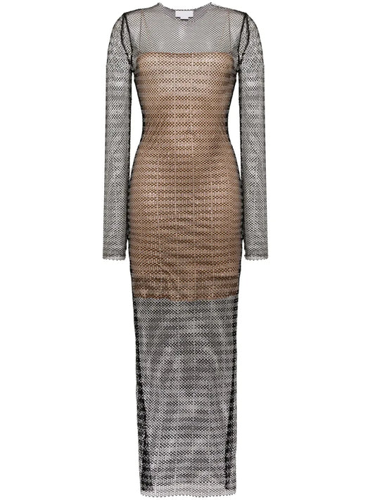 Crystal-Embellished Mesh Maxi Dress