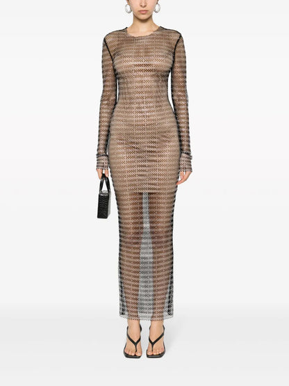 Crystal-Embellished Mesh Maxi Dress