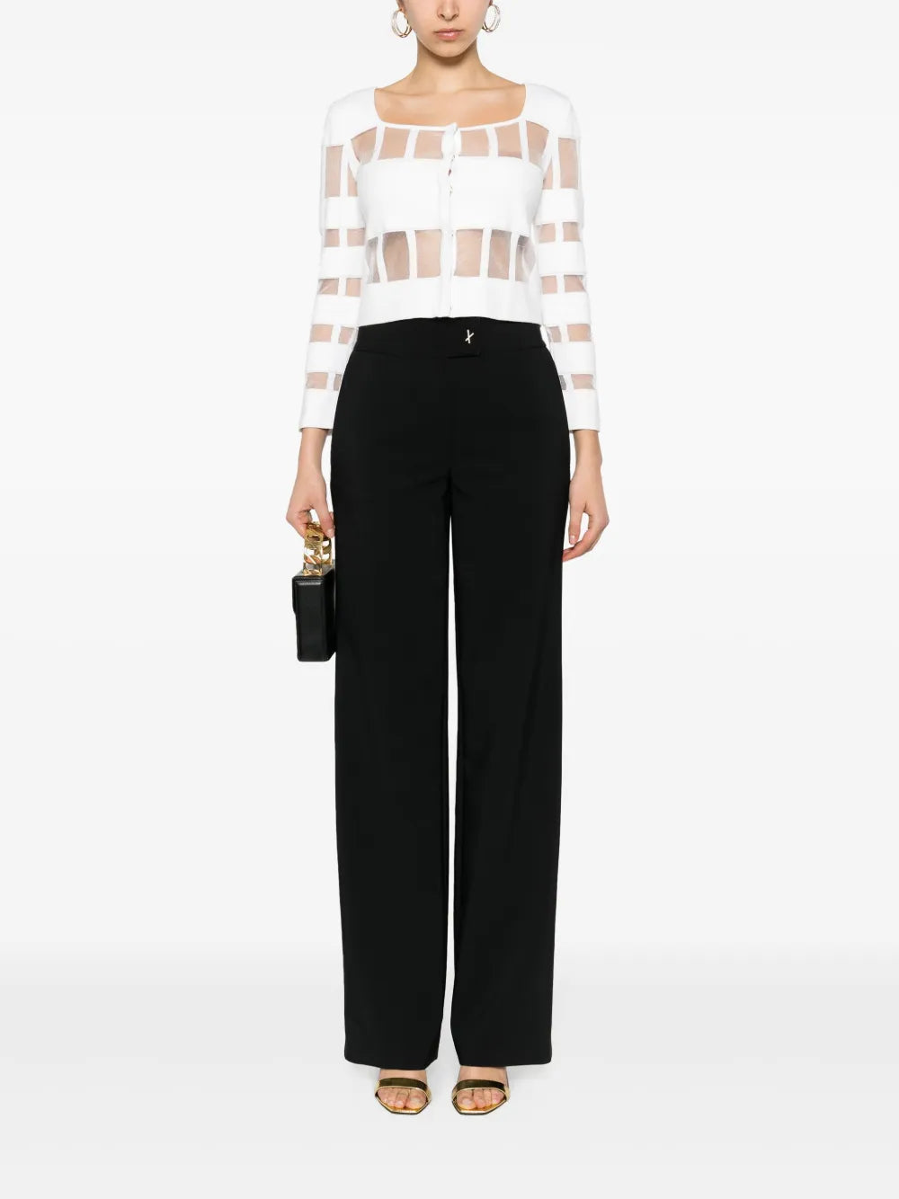Mesh-Panelled Ribbed Cardigan