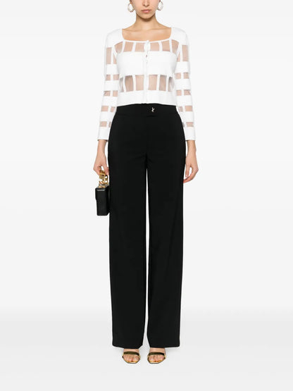 Mesh-Panelled Ribbed Cardigan