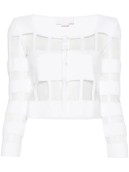 Mesh-Panelled Ribbed Cardigan