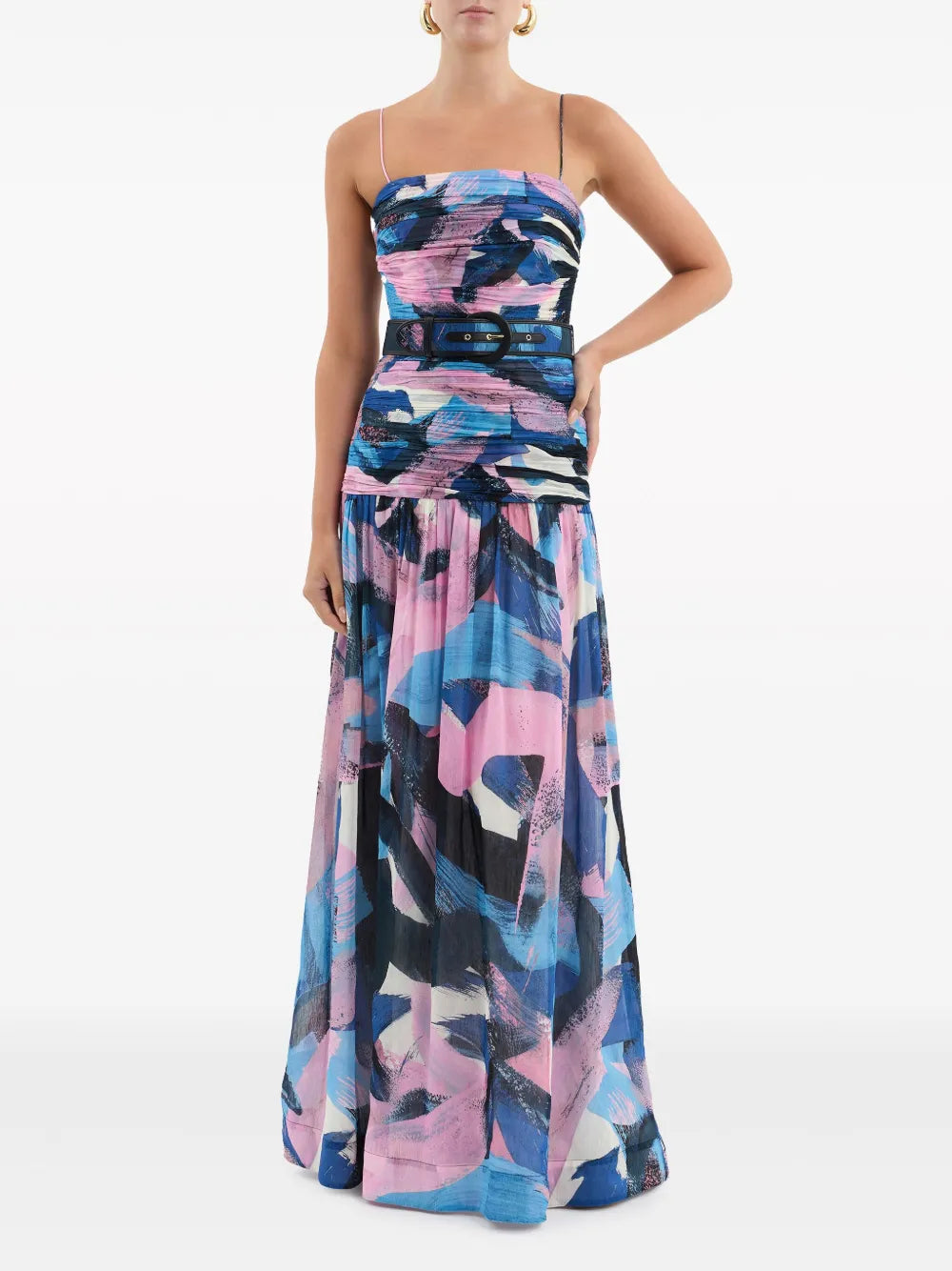 Ruched Belted Maxi Dress