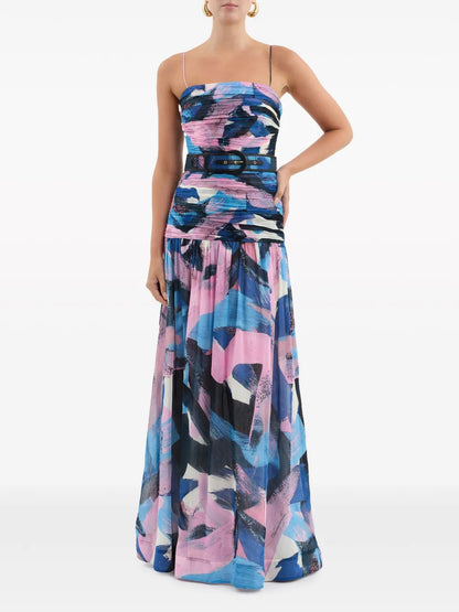 Ruched Belted Maxi Dress