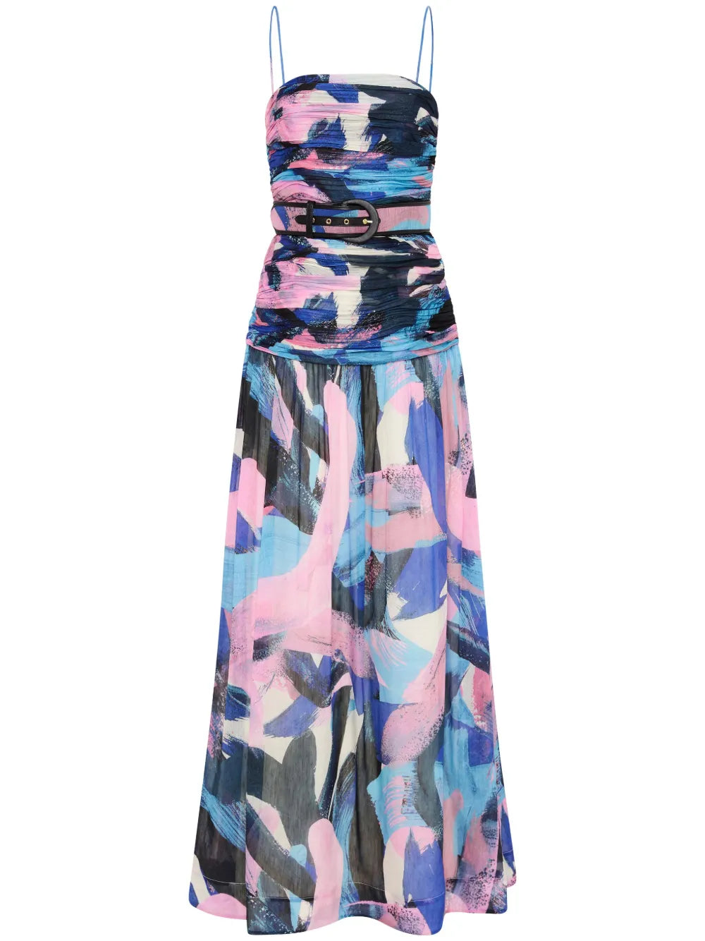 Ruched Belted Maxi Dress