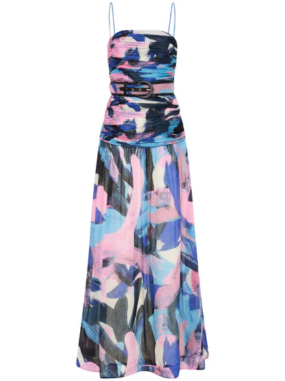 Ruched Belted Maxi Dress